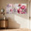 Plantes et fleurs, reflets floraux avec pivoines roses et blanches, ensemble de 3 impressions sur toile