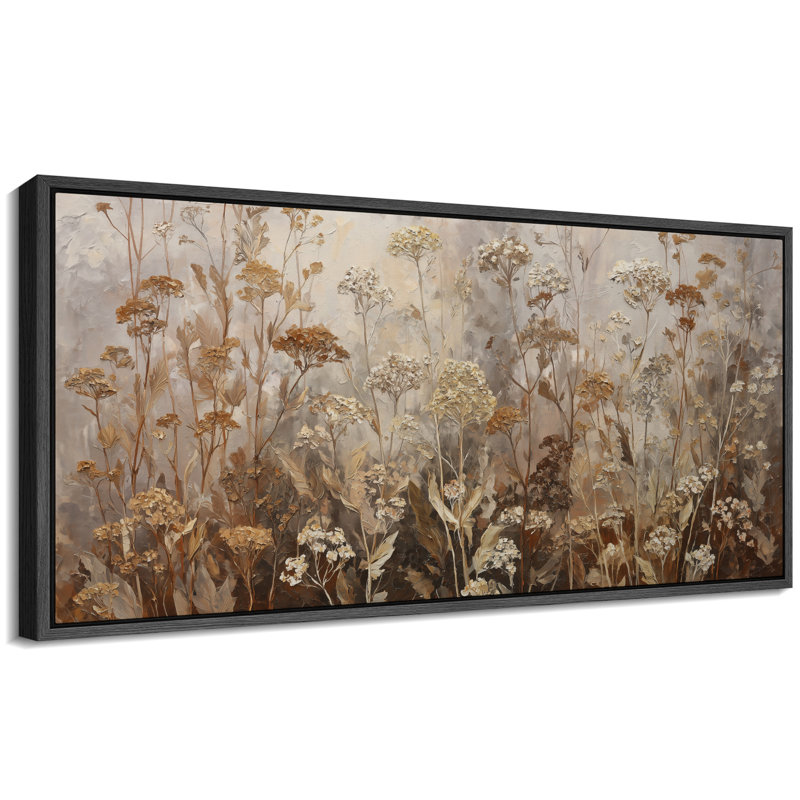 Vintage Dried Wildflowers Neutral Tones Art - Pictures Extra Large Framed Canvas Print Wall Art, 30" H x 60" W x 1.5" D