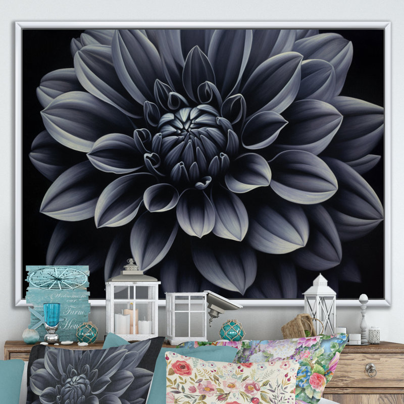 «Black Black Dahlia Garden Palette III», reproduction sur toile, 24" H x 32" W, Cadre flottant blanc