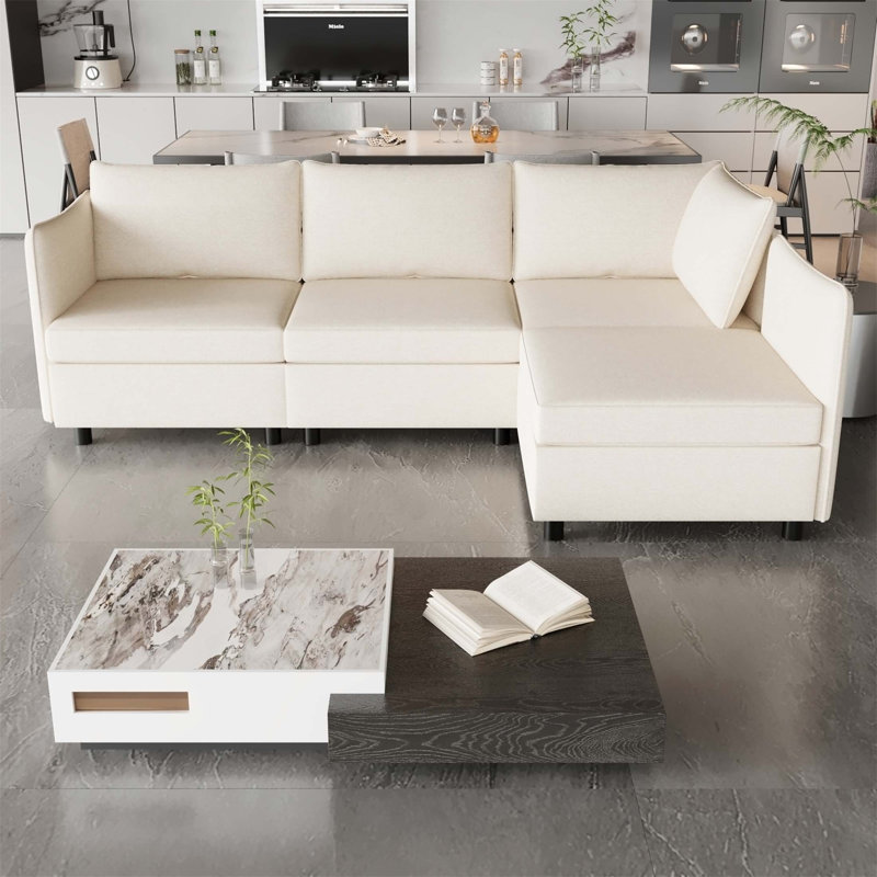 Canapé modulaire modulaire avec rangement pour le salon, Tissu beige