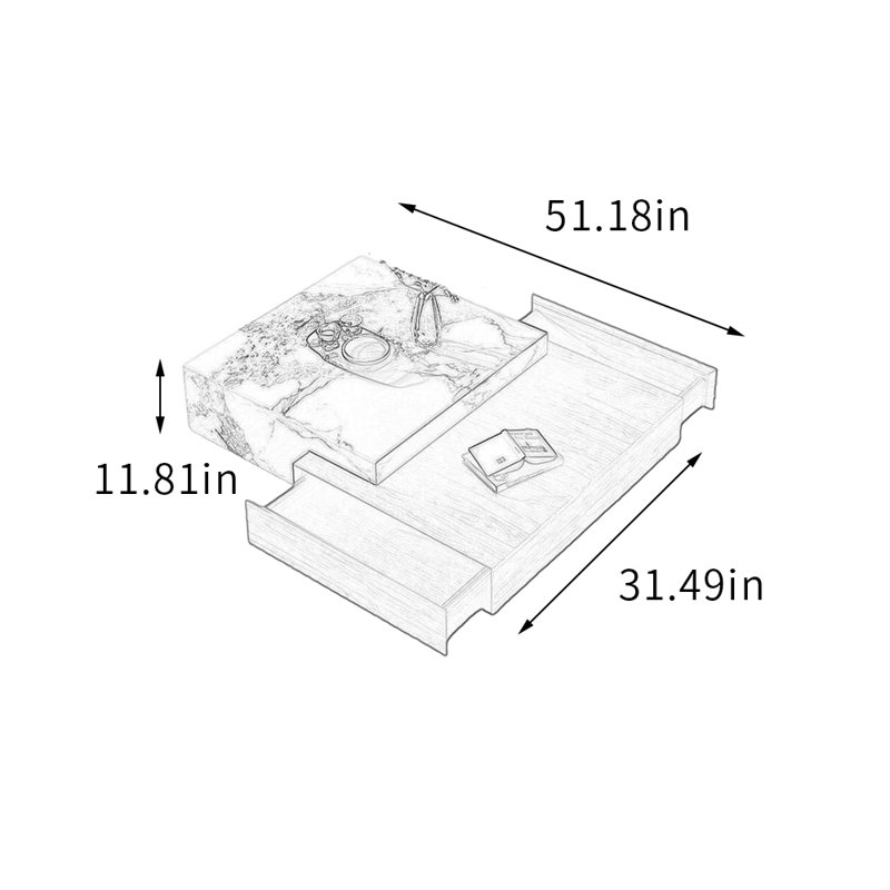 Table basse avec rangement en ardoise et bois Simplicity, Brun noisette / blanc / taupe, 11.81" H x 51.18" L x 31.49" W