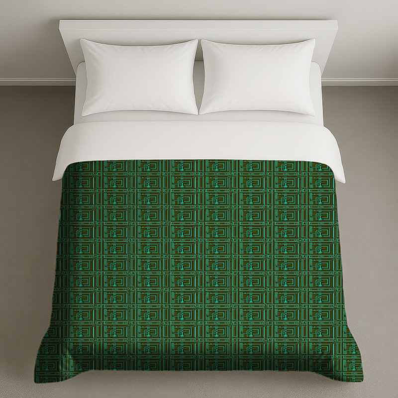 Housses de couette à motif géométrique vert, Très grand lit