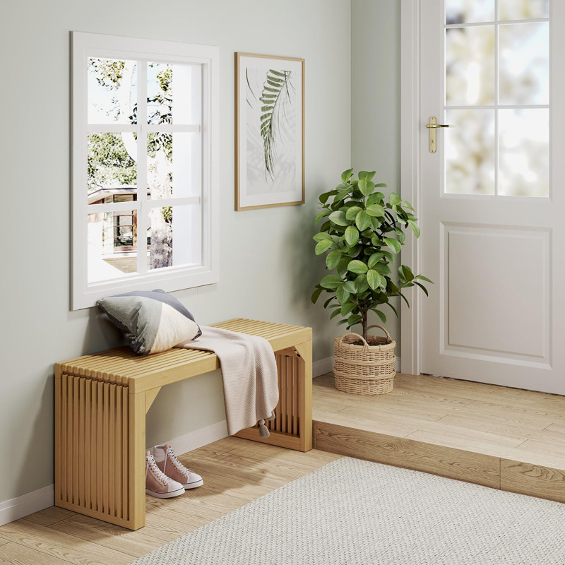 Natural Solid Pine Slatted Indoor Dining Bench, 35 in.