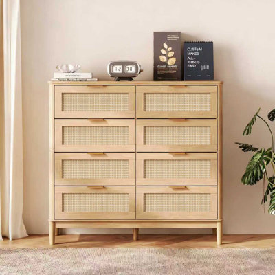47 " Rattan 8-Drawer Dresser With Solid Wood Legs