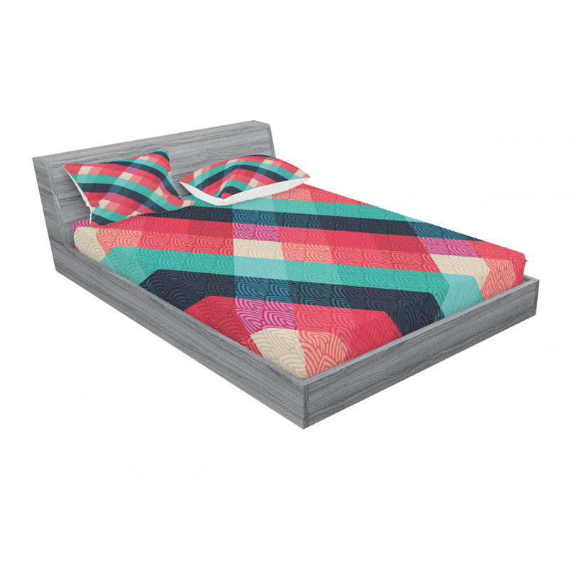 Microfiber Geometric Sheet Set, Full Sheet Set with Fitted Sheet