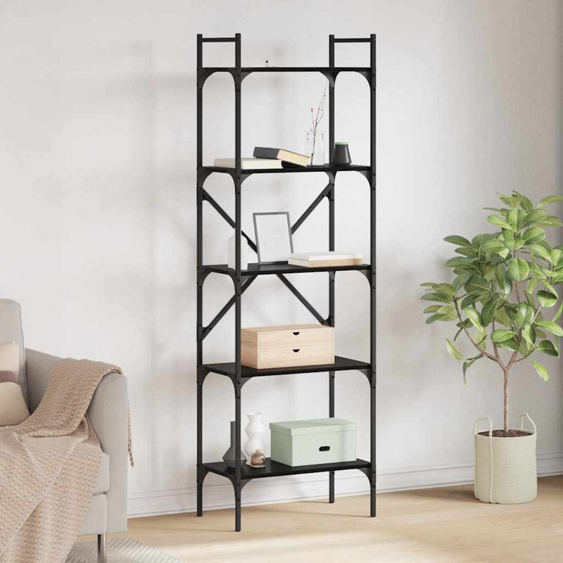 174cm H x 53cm W Metal Bookcase, Black Oak
