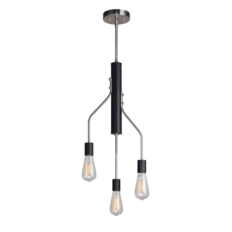 Luminaire suspendu pour grappe 3 lumières Landy, Nickel satiné / noir