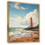 Illustration de plage rétro sur une plage de phare rouge sur toile-1352551565-1352551567