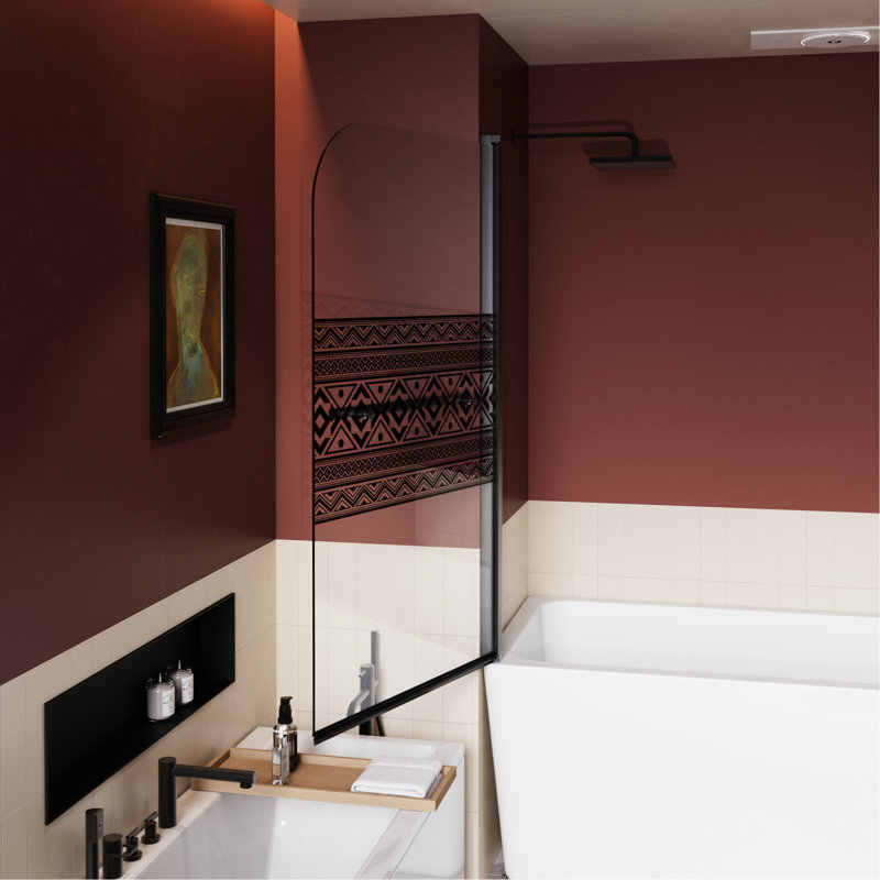 32 In W X 55 H Shower Screen With Bohemian Design, 1/4 Inch Thick Tempered Glass, Black, Zinc Alloy Hardware, Easy - To Clean And Stylish Bathtub Door Black Finish, Stainless Steel Hinges, Smooth Use