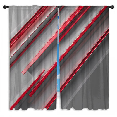 Red Gray Lines Window Curtains Lines  &  - 2 Panels