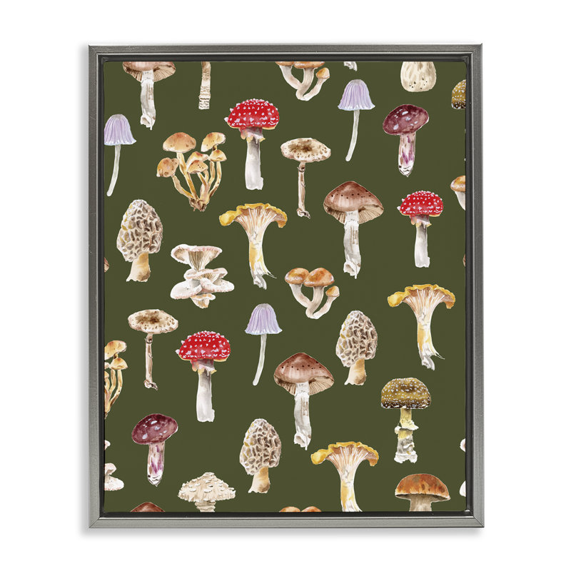"Mushroom Repeating", art mural encadré flottant par Two If By Sea Studios, Cadre flottant gris lustré, H 21 po x l 17 po