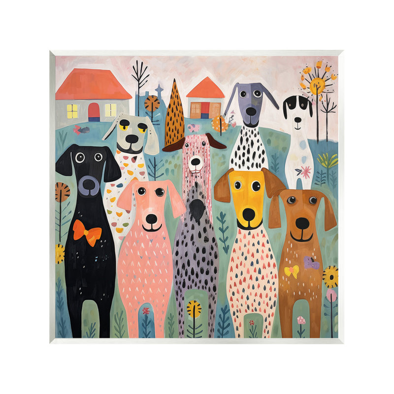 Patterned Dogs & Flowers 12" x 12" MDF Wood Wall Plaque Art