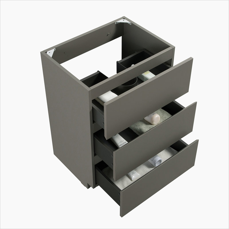 Armoire de plancher SANS lavabo, avec trois tiroirs, Gris