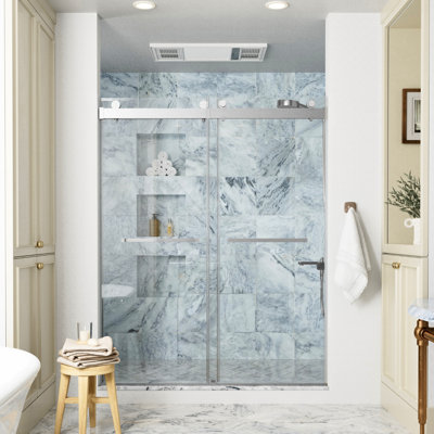 Frameless Glass Shower Door with Soft Closing, Clear Tempered Glass, Adjustable Width, Dual Roller System & Stainless Steel Hardware
