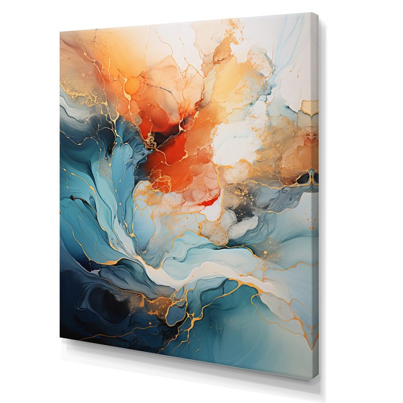 Teal Orange Bold Abstract Flow Collage II - Dams, impressions encadrées, Toile tendue, H 32 po x l 24 po, Sans cadre