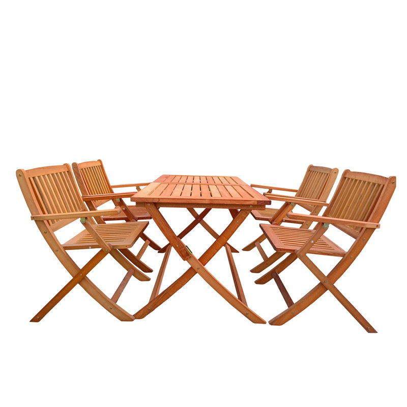 Ensemble de salle à manger de patio pliable, 4 chaises pliantes et 1 table de salle à manger, intérieur et extérieur universel, teck