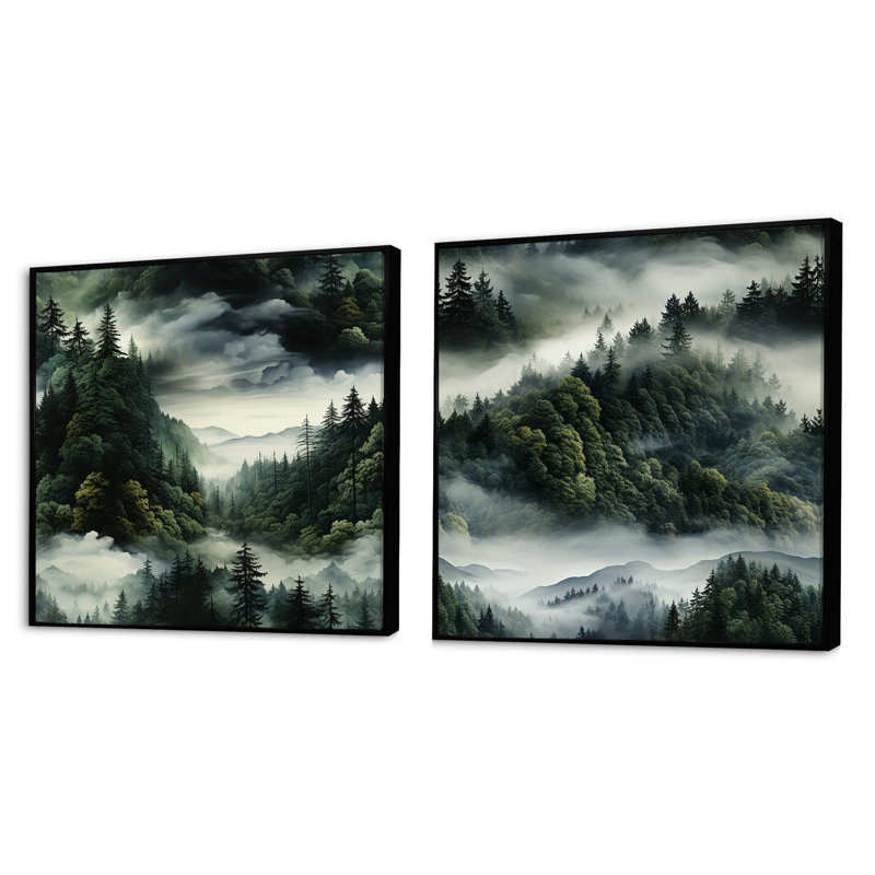 Callicoat - ensemble de 2 collages carrés forêt, Cadre flottant noir, H 16 po x l 33 po