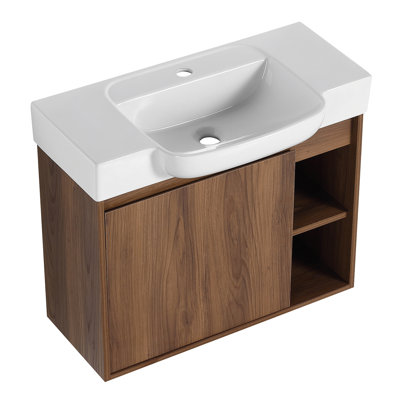 Meuble-lavabo mural 28 po avec lavabo en céramique blanche et porte à fermeture en douceur, emballage KD