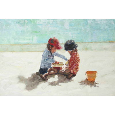 «Little Girls at the Beach», art sur toile de salon bleu