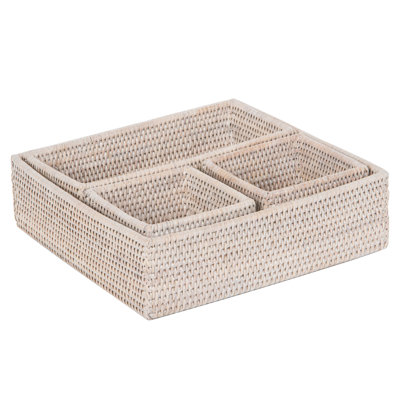 Organisateur de bureau, tiroir, tablette et plateau de rangement en rotin 4 pièces Bohi La Jolla