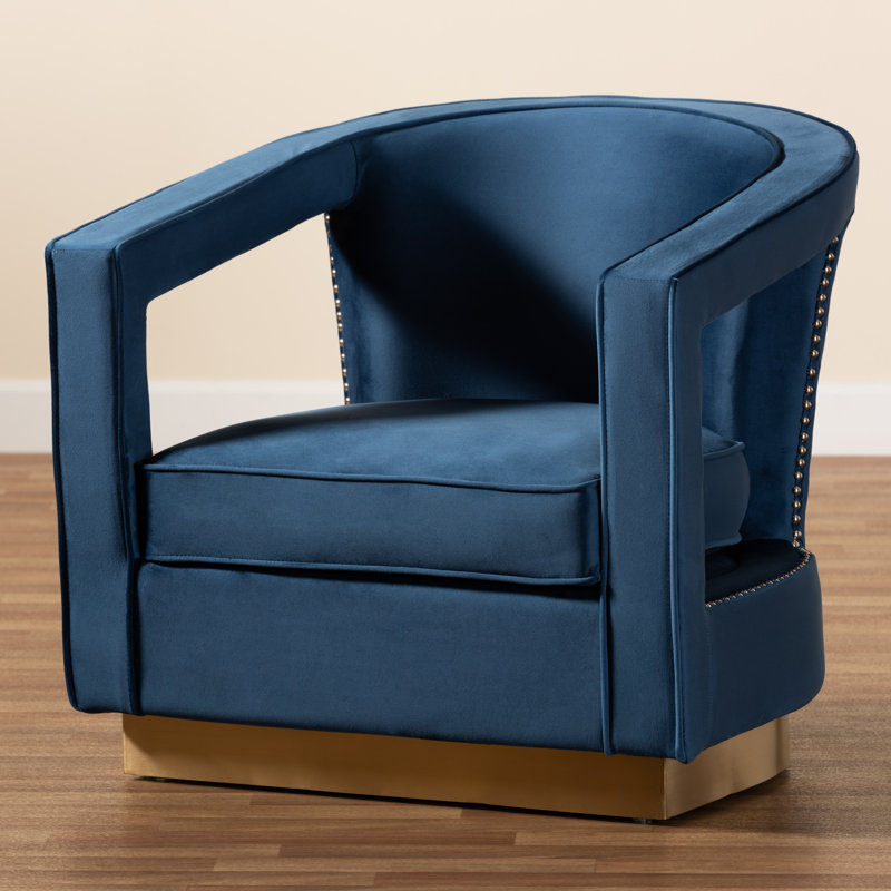 Velvet Barrel Chair, Navy Blue