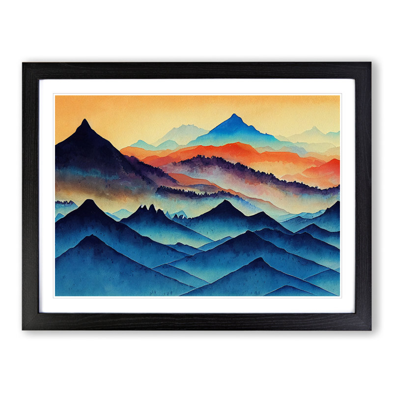 Mountain Landscape Watercolour Vol.2 Abstract - Framed Print, 25cm H x 34cm W x 2cm D, Black Framed