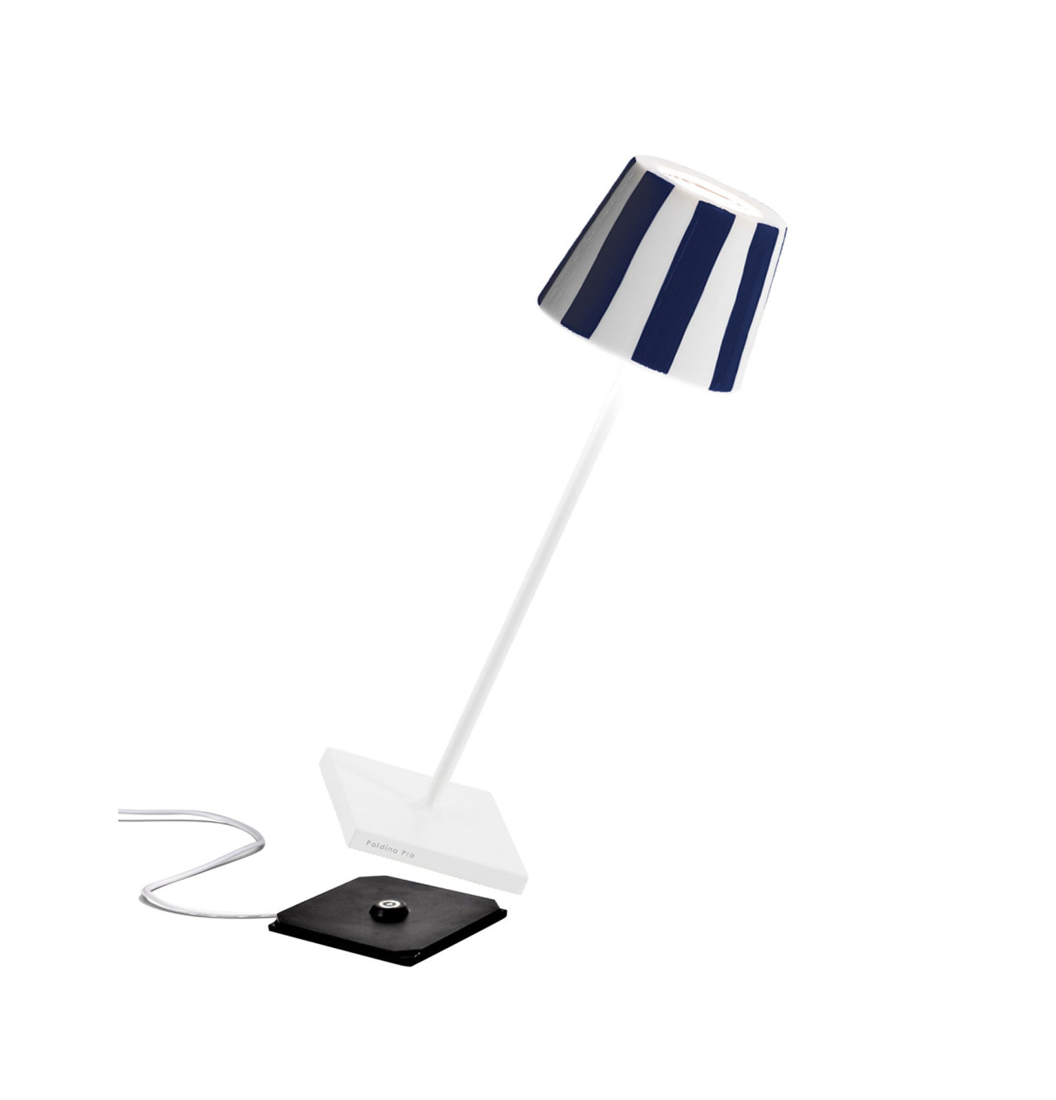 Poldina Pro Table Lamp With Lido Ceramic Shade, White Lamp/Blue Stripes