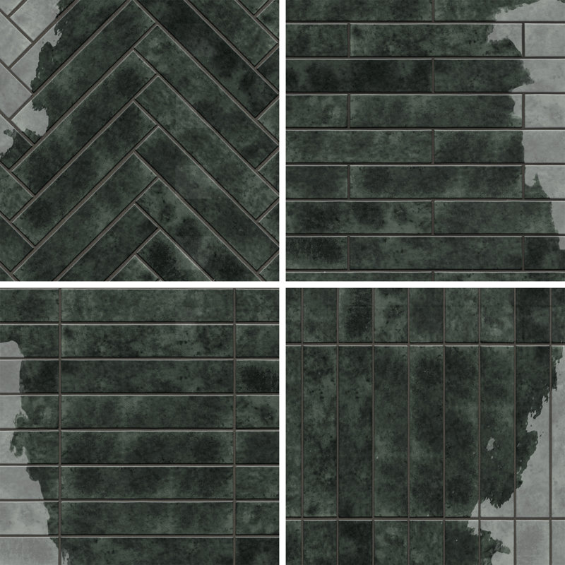 Menorca 2-1/2 In. X 12-7/8 In. Ceramic Wall Tile, Forest Black