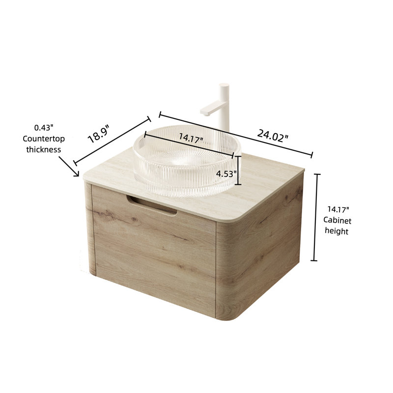 Meuble-lavabo flottant 24 po avec comptoir rond en pierre frittée Xainy, 24"
