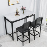 Kitchen Table Set, Dining Table And Chairs For 2, 3 Piece Dining Room Table Set With 2 Upholstered Chairs, Bar Dining Table Set For Small Spaces, Apartment, Breakfast, Pub