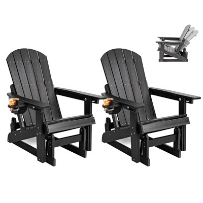 Ensemble de 2 fauteuils coulissants HDPE Adirondack pour l'extérieur, réglables à 3 positions avec porte-gobelet pour terrasse, porche, terrasse