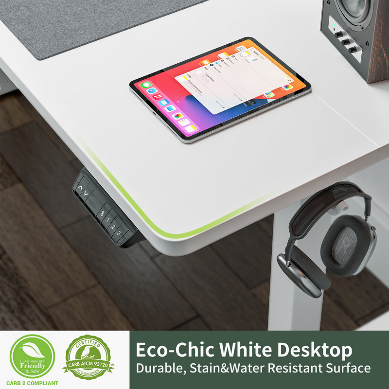 Adjustable Metal Base Standing Desk, White/White, 27.00" H x 63.00" W x 24.00" D 