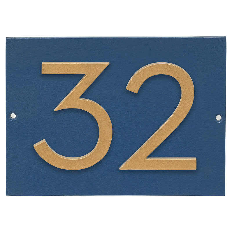 Plaque d’adresse murale sur 1 ligne flottante, Bleu mer, Or, Oui
