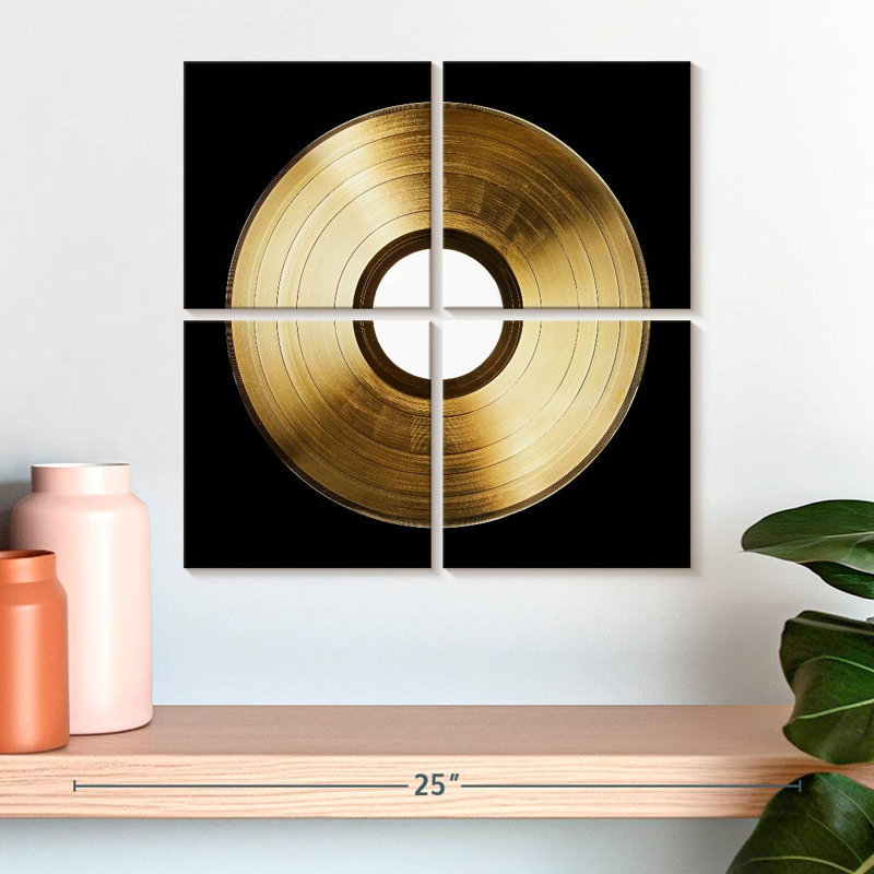 " Gold Vinyl Record " 4 - Pieces, 18" H x 18" W x 1" D