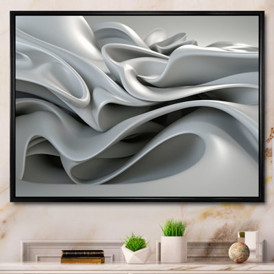 Grey Infinite Ripples - Abstract Modern Waves Framed Canvas Print