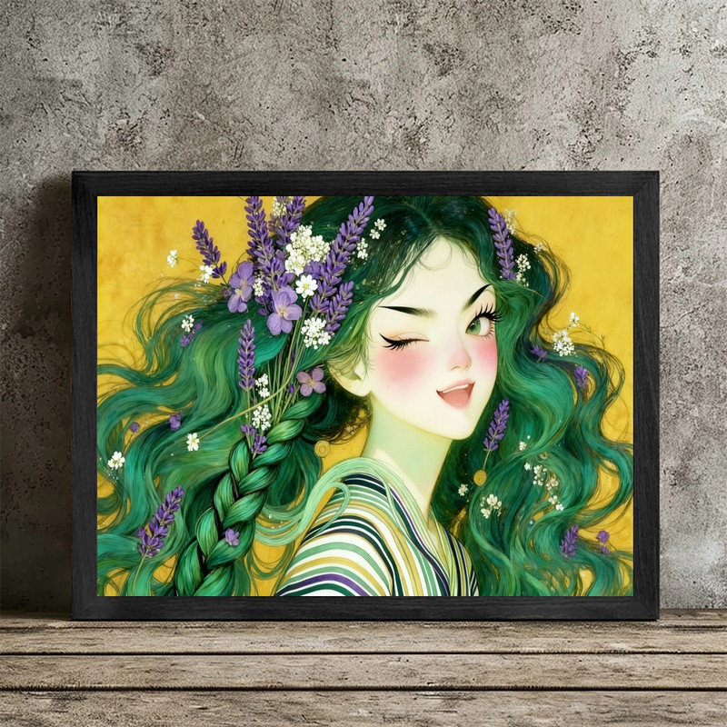 Art mural bohème floral noir avec poils verts - décorations bohémiennes d'inspiration rétro, H 9 po x l 11 po