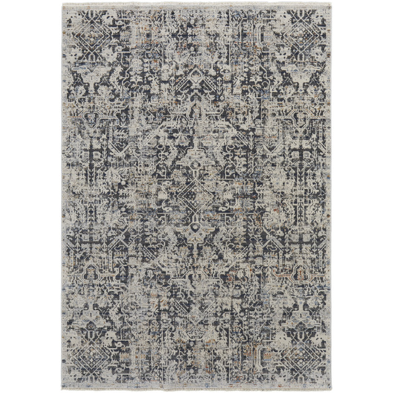 Tapis oriental bleu marine Adeleke, Rectangulaire 3 pi x 5 pi