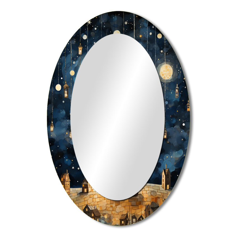 Childs moonlight Nursery 4 - Blue Children's Oval Wall Mirror, 36" H x 24" W