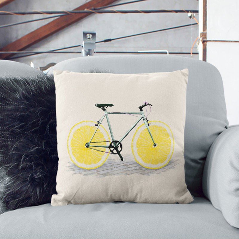 Lemon Bicycle Square Throw Cushion, 40cm H x 40cm W x 15cm D, White