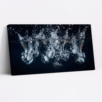 Ice Cubes Splashing in Water Dark Background Canvas Wall Art