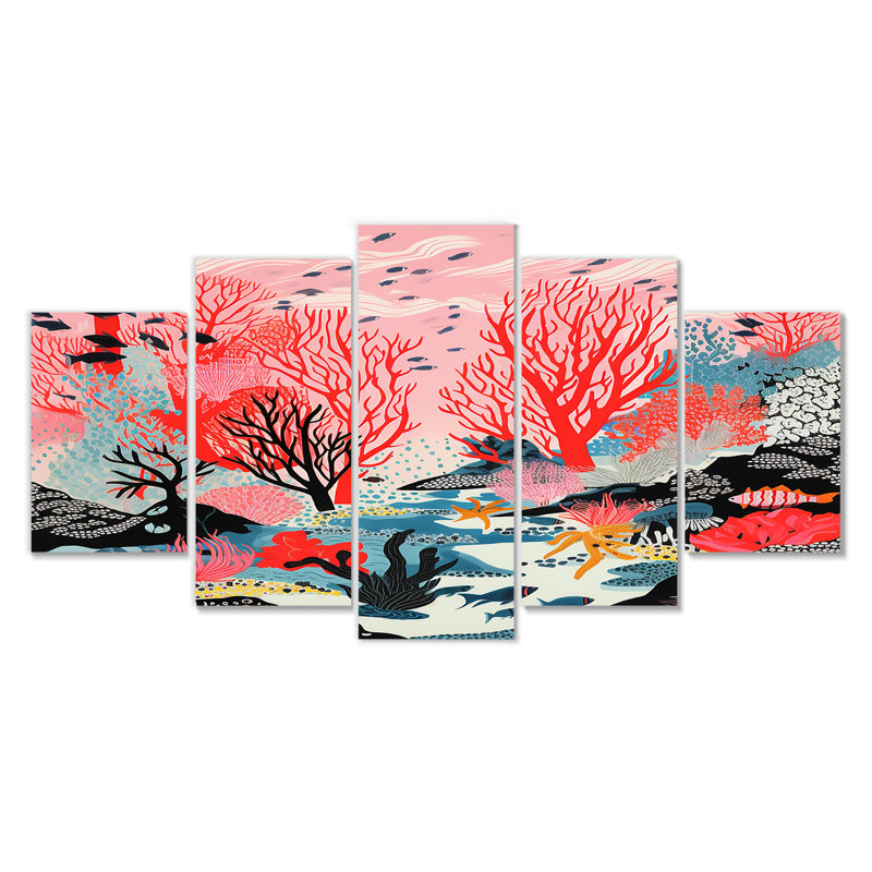 Ripon - Ensemble d'art mural corail 5 pièces, H 32 po x l 60 po