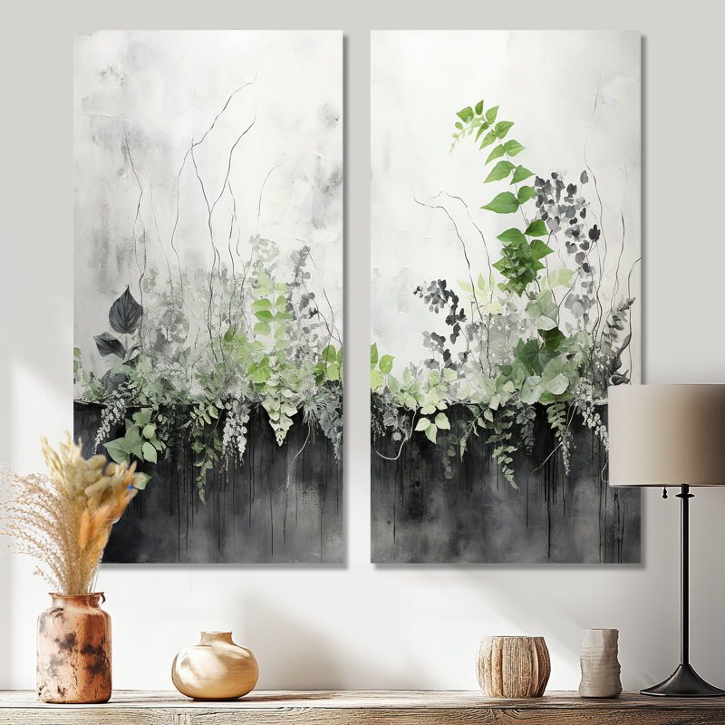 Minimalisme vert botanique sérénité - art mural vert, H 20 po x l 24 po, Toile tendue sur cadre, Ne s’applique pas