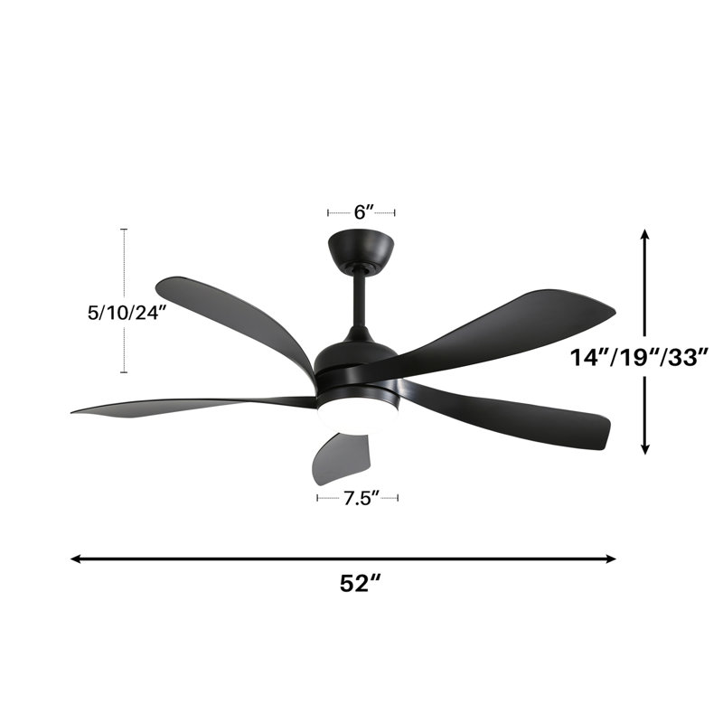(Identique à W882P146311) Ventilateur de plafond intérieur de 52 pouces avec moteur à courant continu réversible à 3 couleurs et 5 lumières ABS à DEL à intensité variable