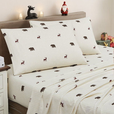 Printed Holiday 4Pc Sheet Sets, Easy Care, Soft & Wrinkle-Resistant Holiday Bedding - Polar Bears & Reindeers, King