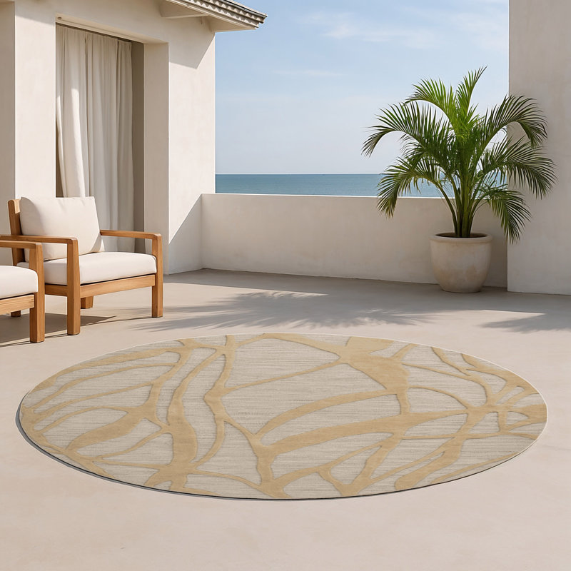 Tapis brun abstrait intérieur et extérieur, Rond 5 pi