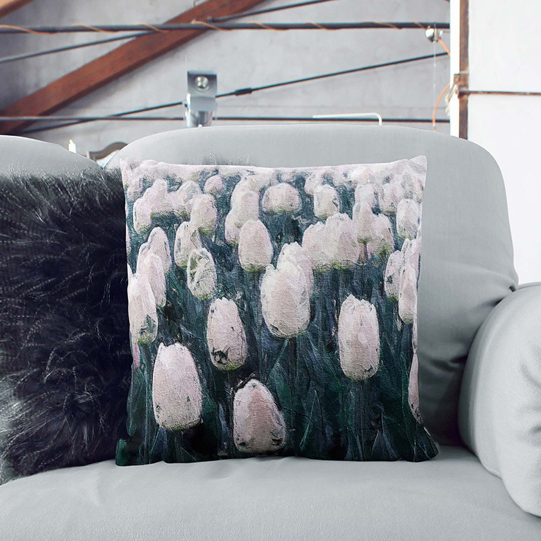 Field of White Tulips Cushion with Filling