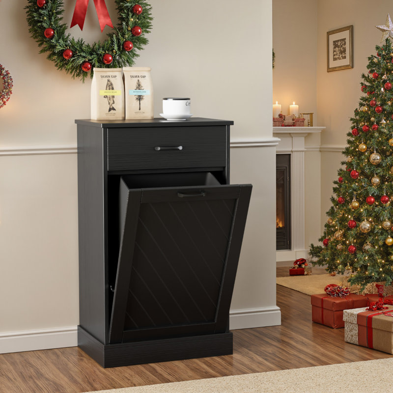  Armoire poubelle inclinable 15 gallons, finition texturée, rangement caché pour les déchets de cuisine et de salon - Noir