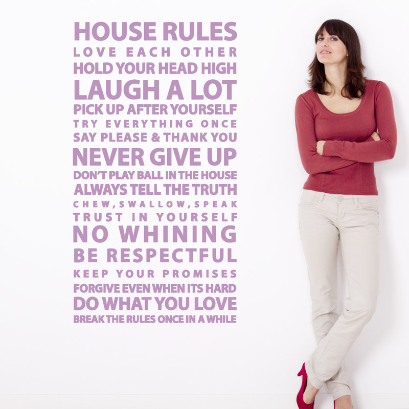 Décalcomanie murale citation "house rules", Lilas, H 48 po x l 26 po x P 0,01 po