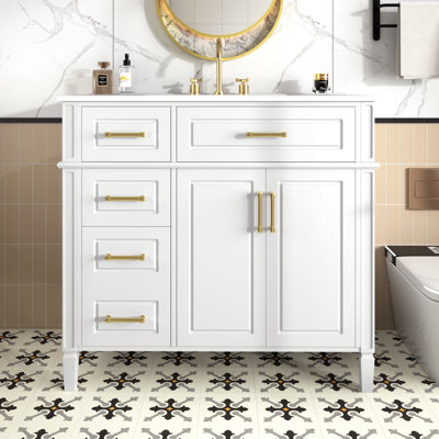 Meuble-lavabo simple 36 po avec 4 tiroirs (1 tiroir rabattable), 36 po, blanc