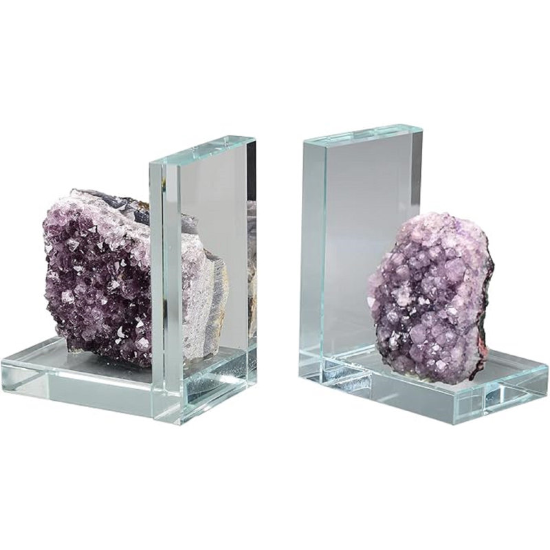 Serre-livres robustes en forme de L en forme de L en améthyste, 1 paire (4 à 6 lb) - Serre-livres décoratifs élégants pour tablettes avec base antidérapante, support de livre multifonctionnel pour bureau à domicile